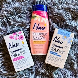 BUNDLE: NAIR Sensitive Shower Cream & Wax Strips Hair Remover Bikini & Face